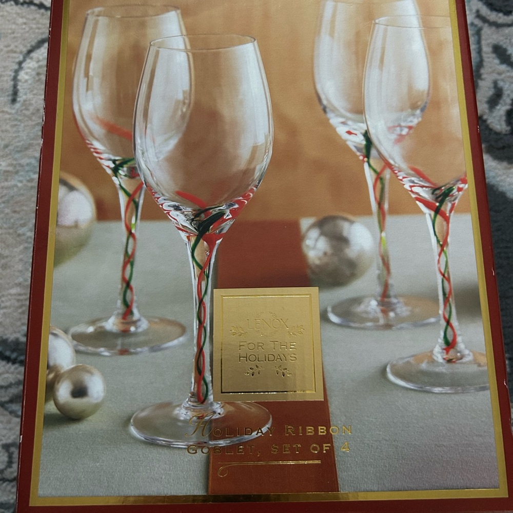 Lenox Holiday Ribbon Goblet Set of 4